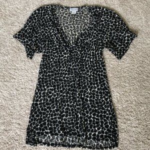 Sheer Swim Cover Up Dress Empire Elastic Waist Deep V-Neck Animal Print XL